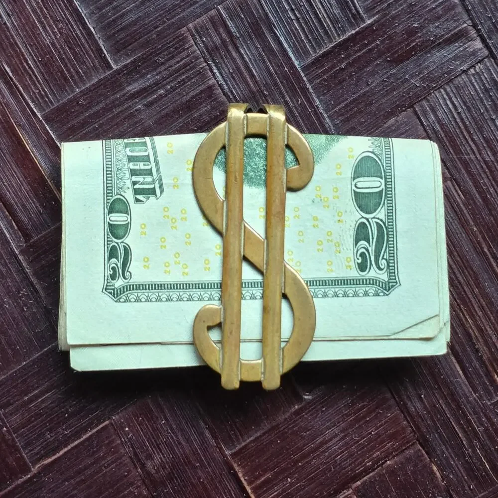Antique Brass Dollar Sign Money Clip